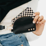 Wonderlust Woven Dual Pouch Wristlet Black Checkered