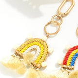 Yellow Rope Rainbow Keychain Bag Purse Charm with Tassels Pom-Pom