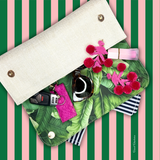 Church Clutch | Neutral Linen with Navy Grosgrain Bow