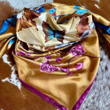 Bronze Roses Blue Purple Western Southwestern Wild Rag Scarf Accent