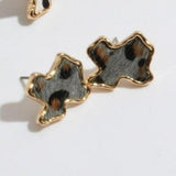 Leopard Print Texas State Stud Earrings Black Grey