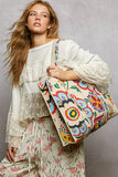 Quilted Boho Tote Bag – Cream Multi Print
