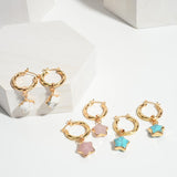 Howlite Star Accent Gold Hoop Earrings | Natural Stone Boho