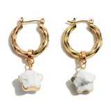 Howlite Star Accent Gold Hoop Earrings | Natural Stone Boho