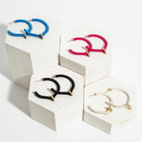 Blue Cord Hoop Earrings with Gold Accents