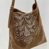 Boho Embroidered Shoulder Bag – Large Capacity with Adjustable Strap Coffee