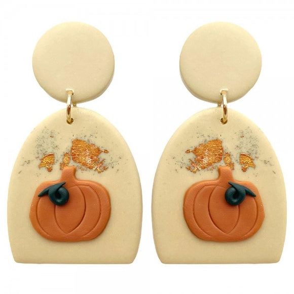 Orange Pumpkin Polymer Clay Earrings with Gold Foil Accent