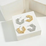 Gold Tone Textured Geometric Hoop Earrings | Modern Everyday Hoops | 1"