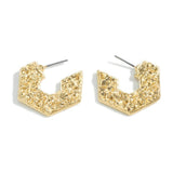 Gold Tone Textured Geometric Hoop Earrings | Modern Everyday Hoops | 1"