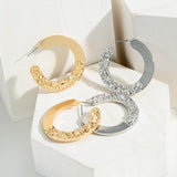 Silver Tone Dual Textured Hoop Earrings | Statement Metal Hoops | 1.5"