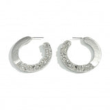 Silver Tone Dual Textured Hoop Earrings | Statement Metal Hoops | 1.5"