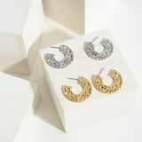 Gold Tone Textured Hoop Earrings | Classic Everyday Hoops | 1"