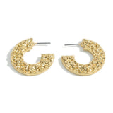 Gold Tone Textured Hoop Earrings | Classic Everyday Hoops | 1"
