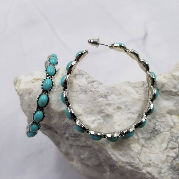Turquoise Stone Bead Hoop Western Southwestern Earrings