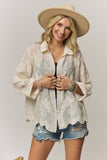 Butterfly Embroidered Sheer Gauze Blouse