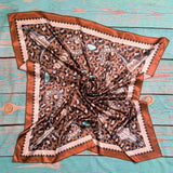 Western Longhorn Print Silky Wild Rag | 36x36 | Mocha & Turquoise