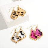 Chain Link & Leather Cow Print Drop Earrings – Fuchsia