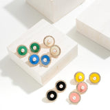 Yellow Enamel Stud Earrings | Pearl & Rhinestone Accents | Gold Tone