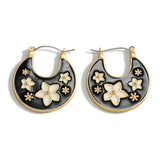 Enamel Flower Hoop Earrings | Jet Black | Botanical Everyday Jewelry