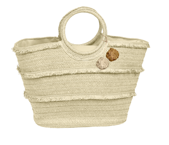 Tote Straw Woven With Round Handle Creamy Ivory