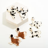 Black  White Cow Print State of Texas Drop Earrings