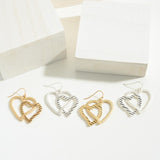 Double Heart Drop Earrings | Worn Gold Tone | Romantic Everyday Jewelry