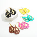 Vegan Leather Lightning Bolt Statement Earrings | Brown & Gold Drop