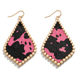 Animal Cow Print Diamond Shape Drop Earrings Hot Pink Black