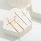 Long Metal Cross Drop Earrings With Hammered Texture