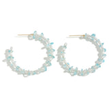 Beaded Hoop Earrings Blue Pearl