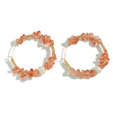 Beaded Hoop Earring Orange Pearl Gold