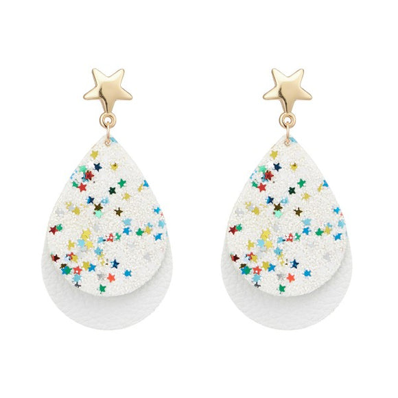 Layered Glitter Stars Dangle Drop Teardrop Earrings with Star accents