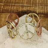 Mixed Metal Peace Sign Cuff Bracelet – Boho Hammered Vintage Style