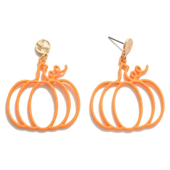 Orange Pumpkin Outline Drop Earrings