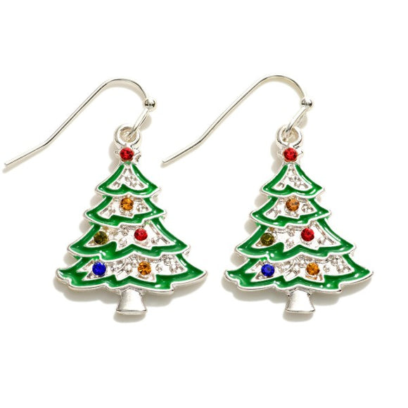 Silver Crystal Christmas Tree Drop Earrings