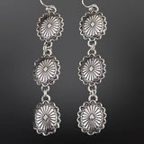 Western Concho Drop Earrings | Antiqued Silver | Sunburst Engraved
