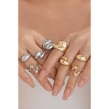 Abstract Boho Ring Set - 4-Piece Silver Adjustable Stackable Rings