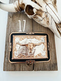 Western Longhorn Belt Buckle – Black & Two-Tone, Style 17