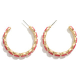 Stone Hoop Earrings Pink