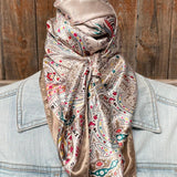 Tan Floral Wild Rag Scarf - Western Southwestern Neck Scarf 35x35