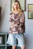 Winter Checkered Long Sleeve Sweatshirt Mocha Regular and Plus Size