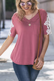 Lace Sleeve Detailed V Neck Pocket Top Mauve