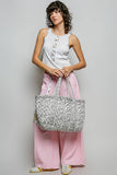 Hand Block-Printed Quilted Floral Tote Bag – Ivory & Grey