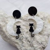 Black Cat on Moon Acrylic Dangle Earrings