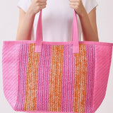 Nautical Stripe Paper Straw Tote Bag in Pink
