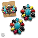 Western Southwestern Multicolor Stone Flower Post Earring