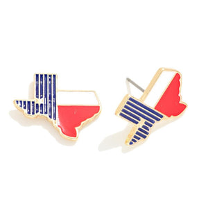 Texas State Stud Earrings With Patriotic Red White Blue Americana Detail