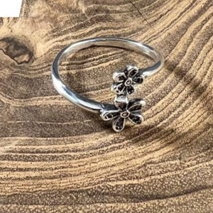 Sterling Silver Double Flower Wrap Stacker Ring Floral Cottage
