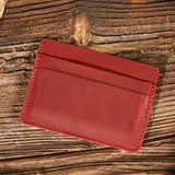 Handmade Red Genuine Leather Card Holder Wallet | 4-Slot Slim
