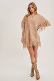 Western Fringed Knit Sweater Poncho | Latte | S/M & M/L